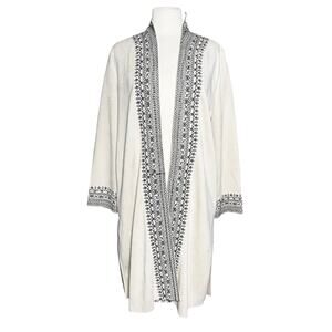 NWT SOLITAIRE Women’s Boho Faux Suede Embroidered Open Front Duster